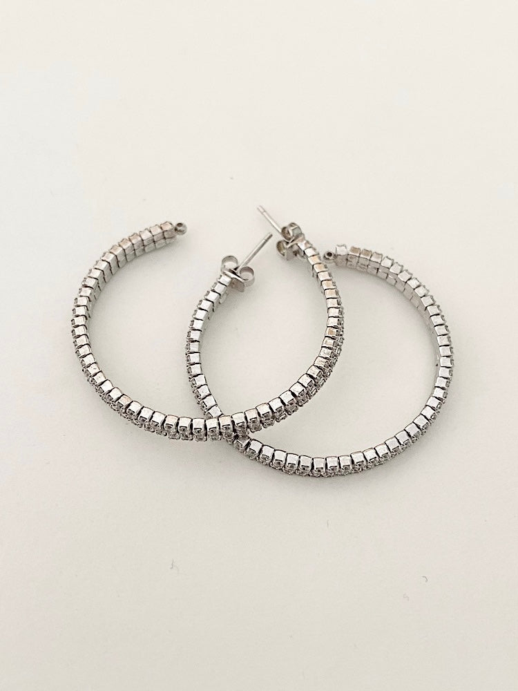 Silver Round Studded Hoops Earrings