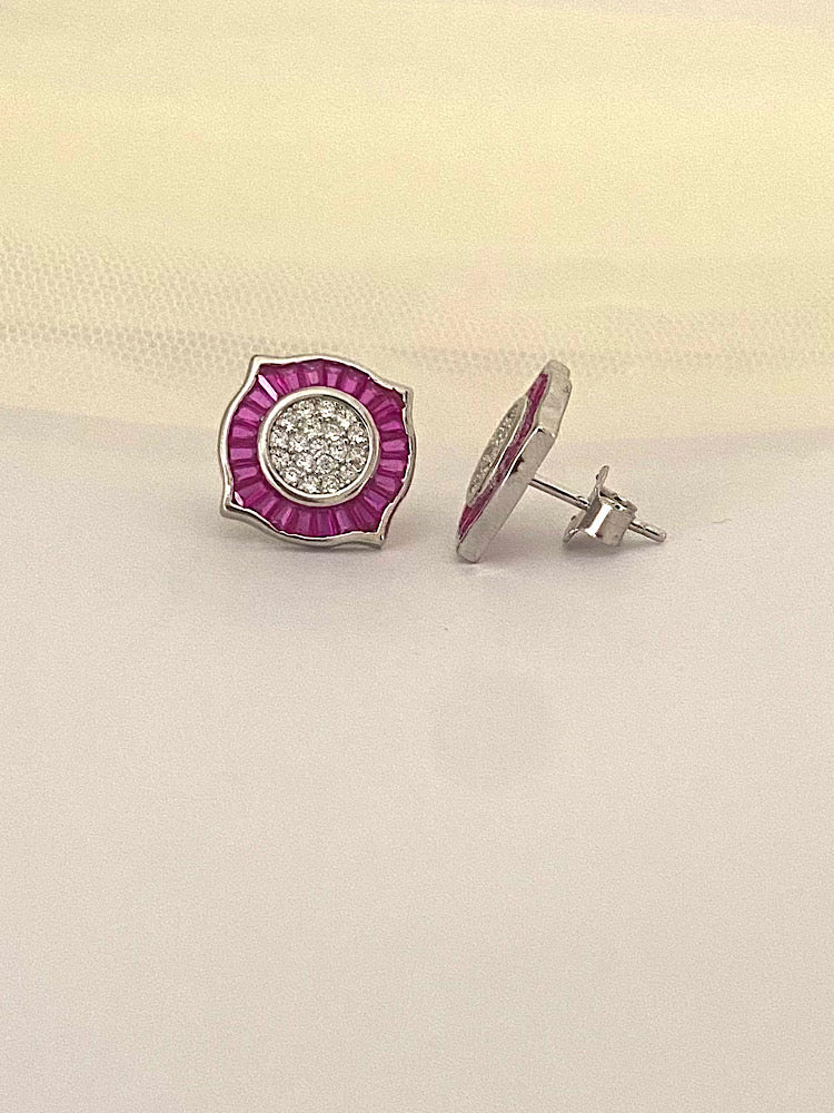 Silver Pink Studs Earrings