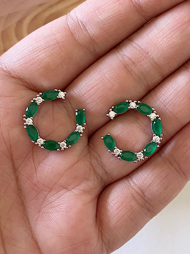 Silver Green Studs Earrings