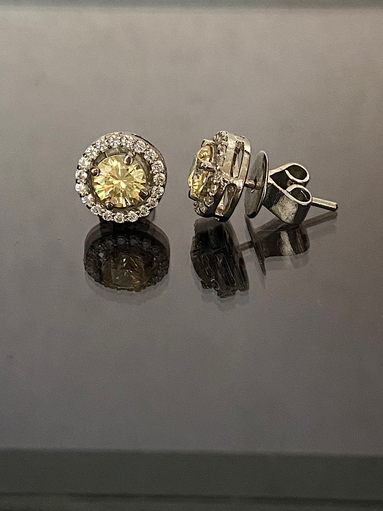 Silver Yellow Stone Solitaire Studs