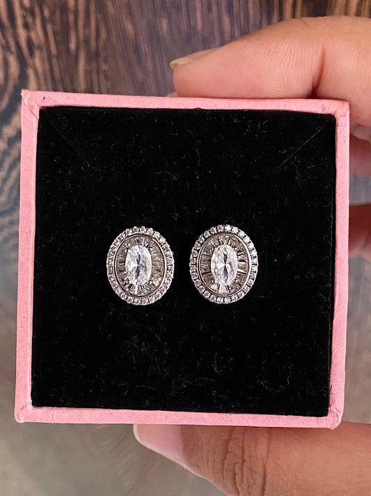 Silver Oval Design Solitaire Studs