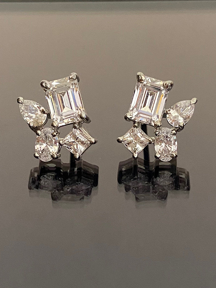 Silver Different Stone Solitaire Studs