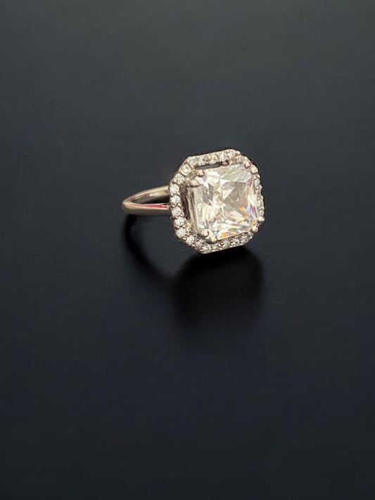 Silver Ring Asscher Solitaire