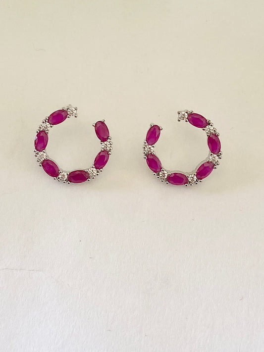 Silver Dark Pink Studs Earrings