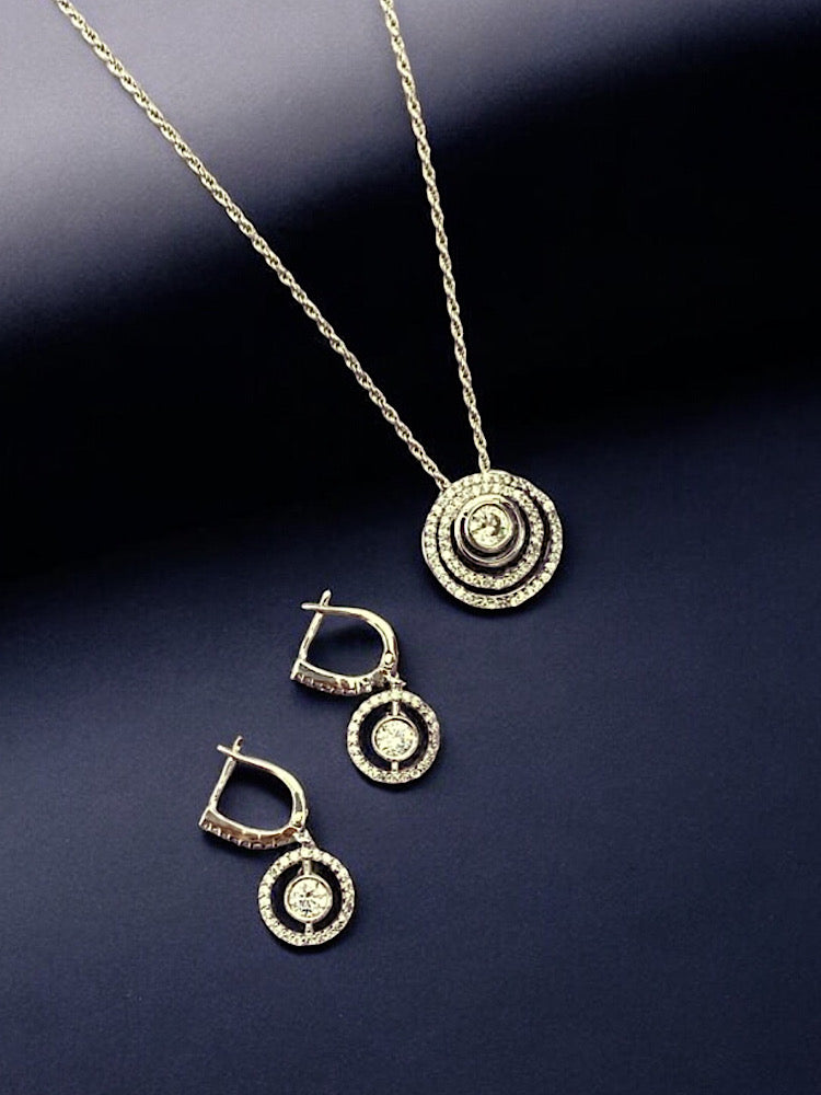 Silver Halo Pendant & Bali Earrings Set