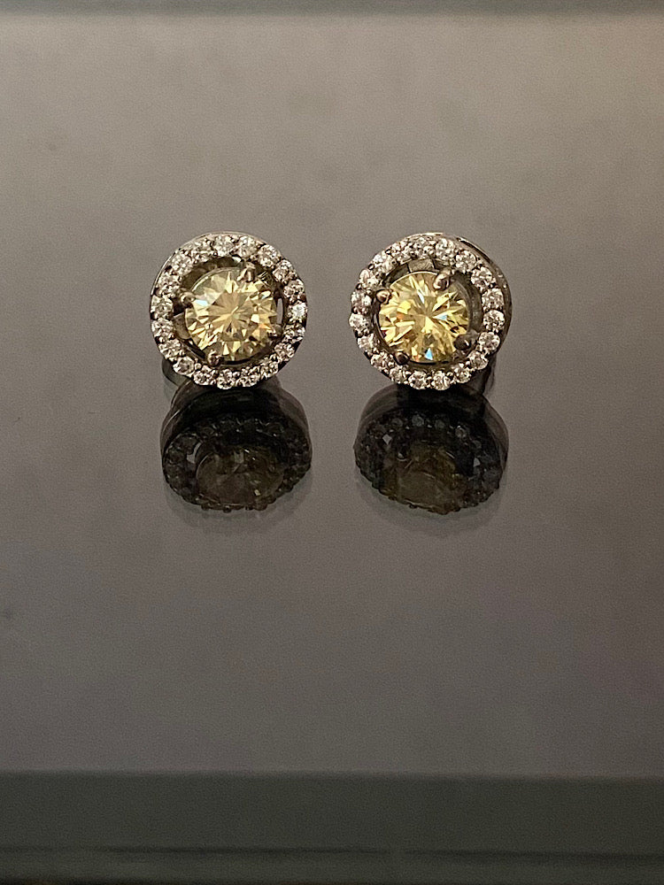 Silver Yellow Stone Solitaire Studs