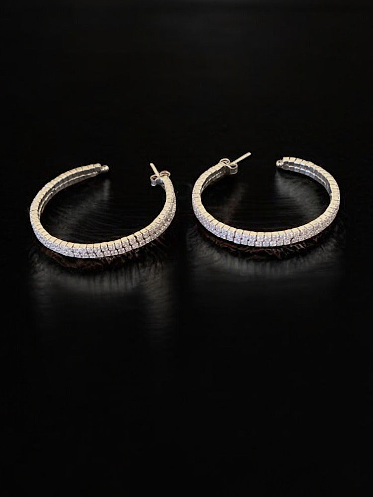 Silver Round Studded Hoops Earrings