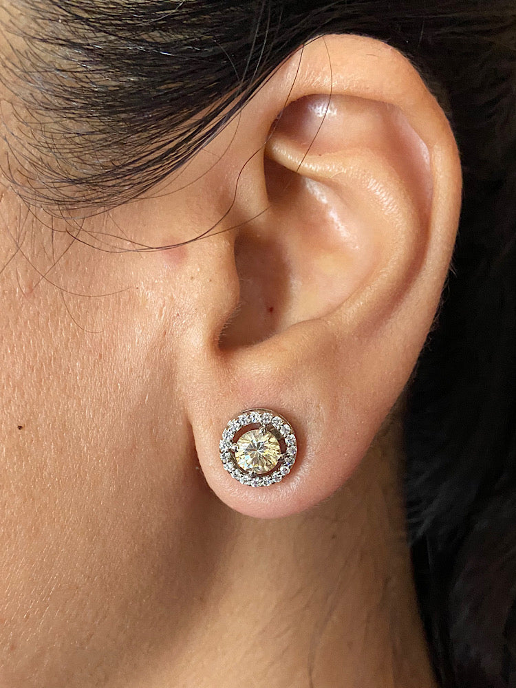 Silver Yellow Stone Solitaire Studs