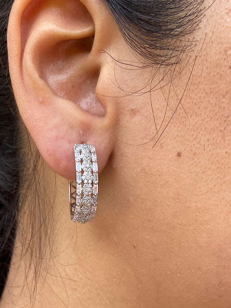 Silver floral Hoops Earrings