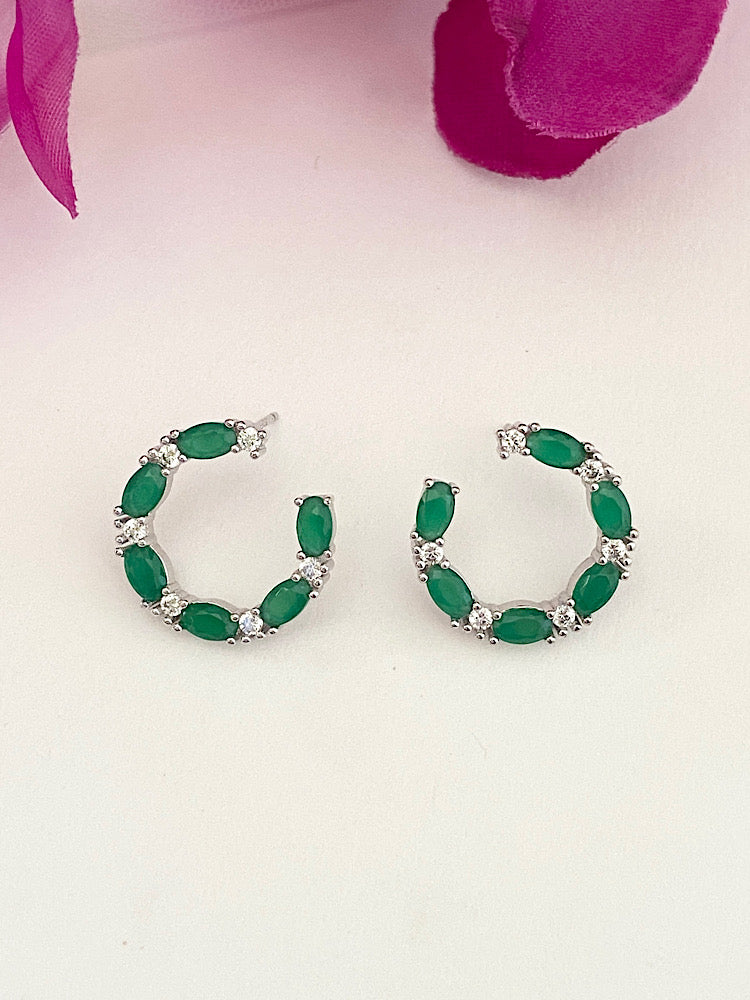 Silver Green Studs Earrings