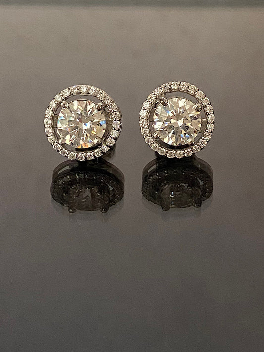 Silver Halo Solitaire Studs