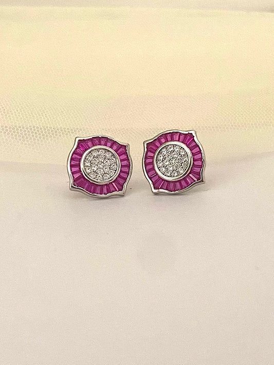 Silver Pink Studs Earrings