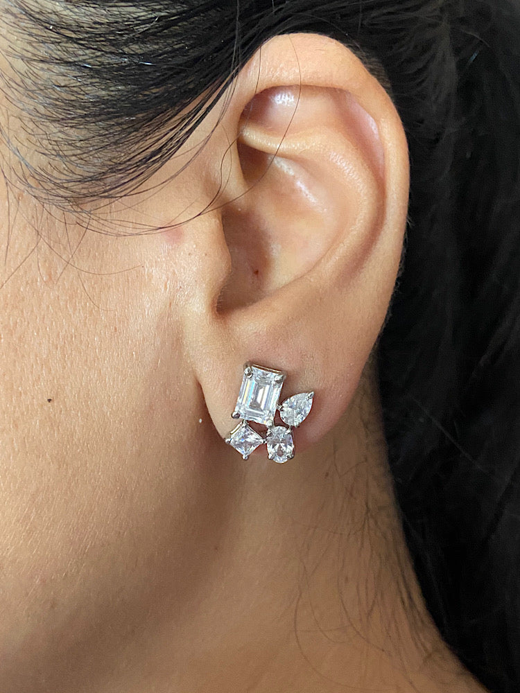 Silver Different Stone Solitaire Studs