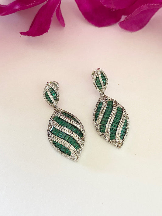 Green Silver Earrings