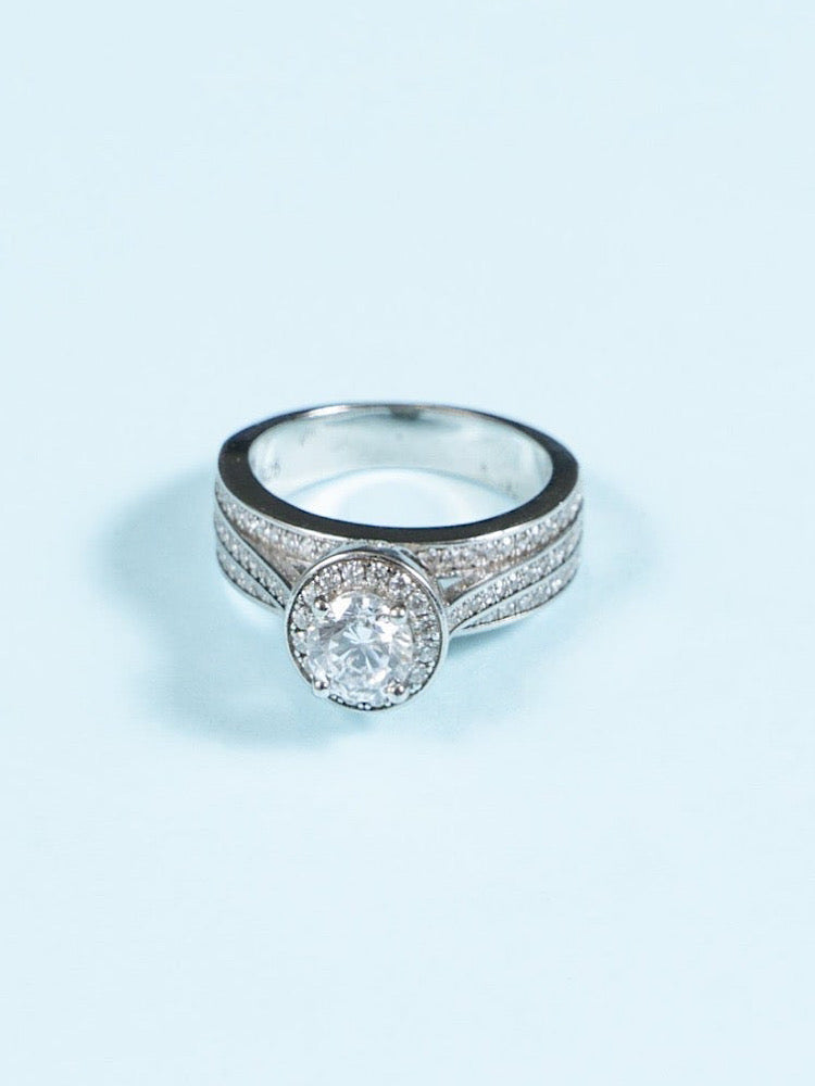 Silver High-Mounted Solitaire Ring