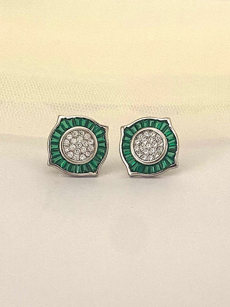 Silver Green Studs Earrings