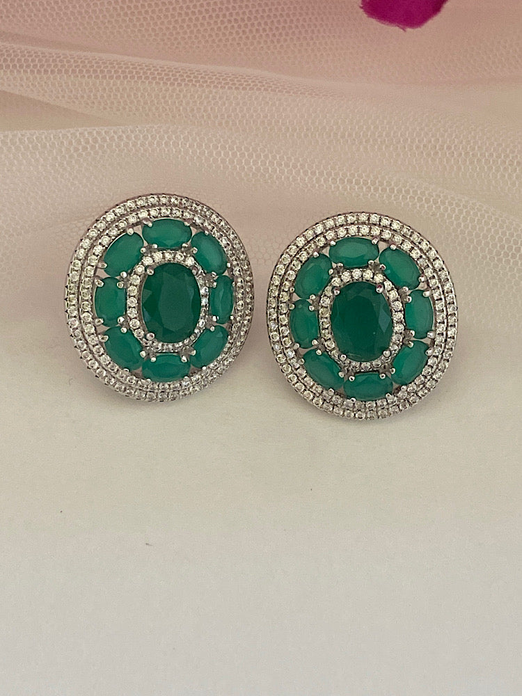 Green Studs Silver Earring