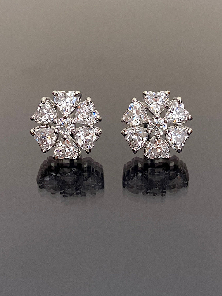 Floral Solitaire Silver Studs