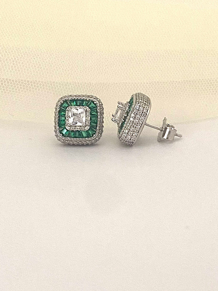 Green Designer Silver Studs