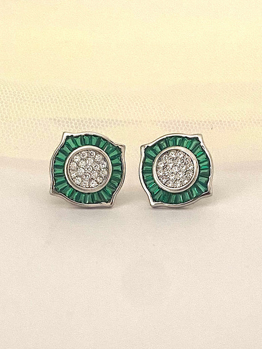 Silver Green Studs Earrings