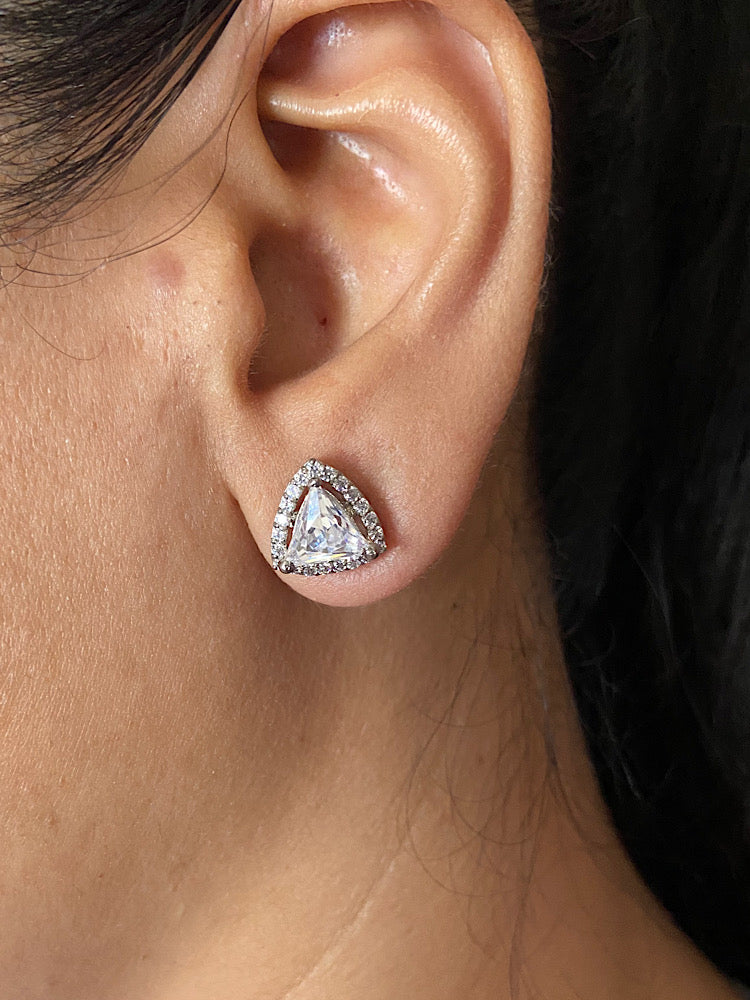 Silver Solitaire Trillion Studs