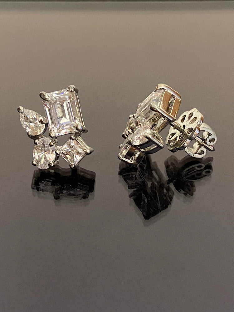 Silver Different Stone Solitaire Studs