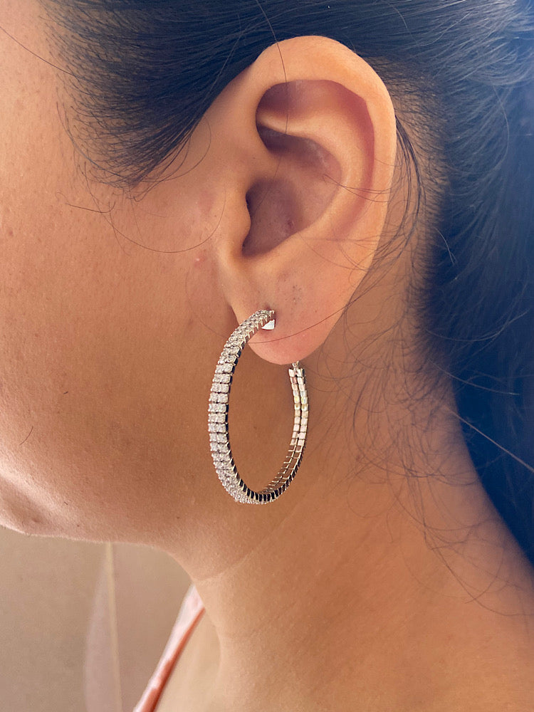 Silver Round Studded Hoops Earrings