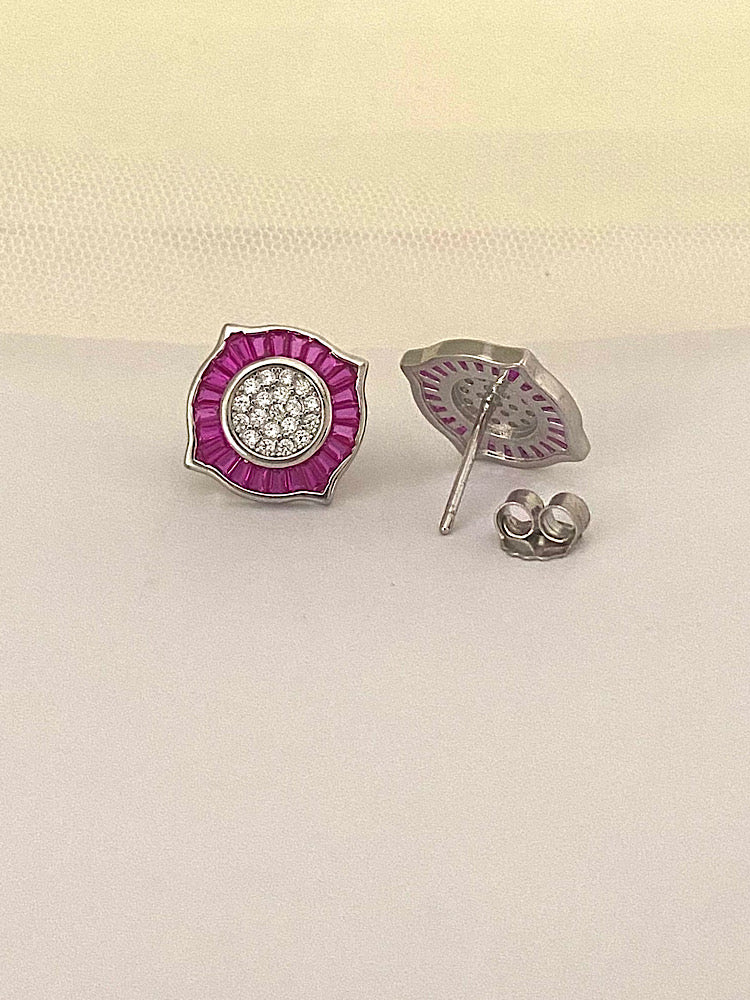 Silver Pink Studs Earrings