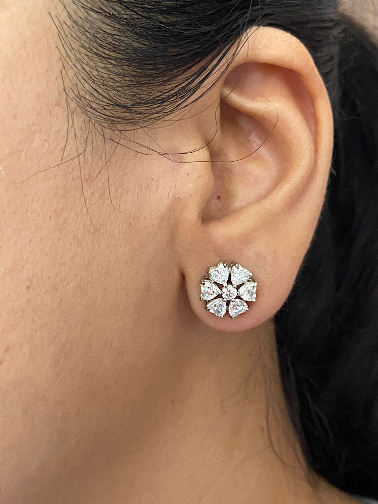 Floral Solitaire Silver Studs