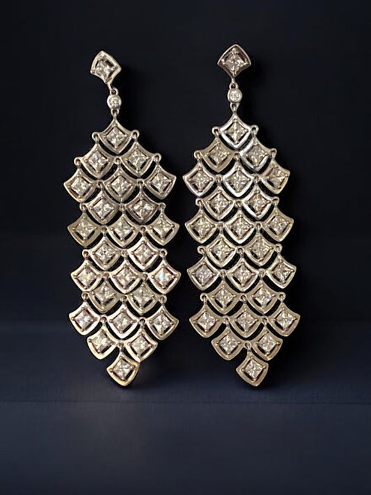 Silver Diamond Studded Chandelier Earrings