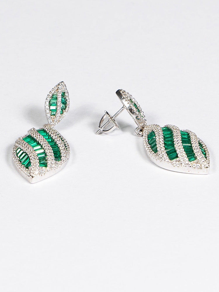 Green Silver Earrings