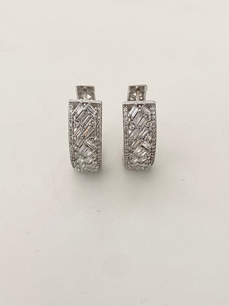 Silver Studded Hoops Earrings