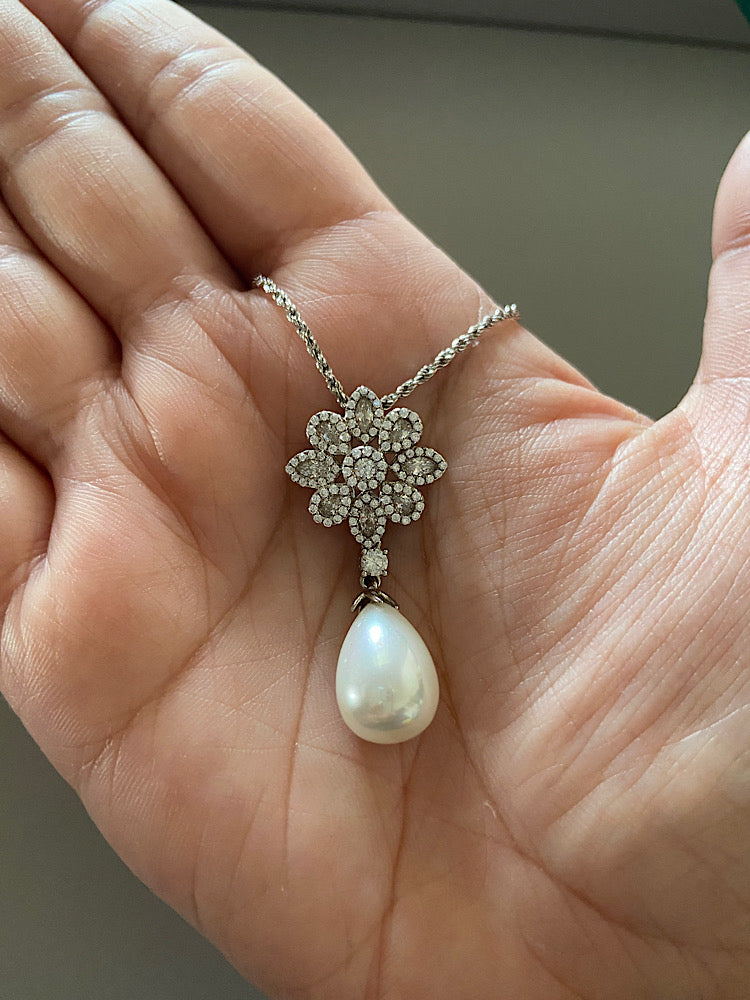 Silver Pendant Set Pearl Drop