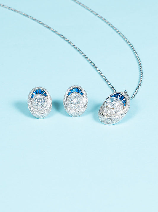 Silver Pendant Set With Solitaire & Blue Stone