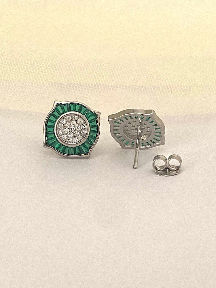 Silver Green Studs Earrings