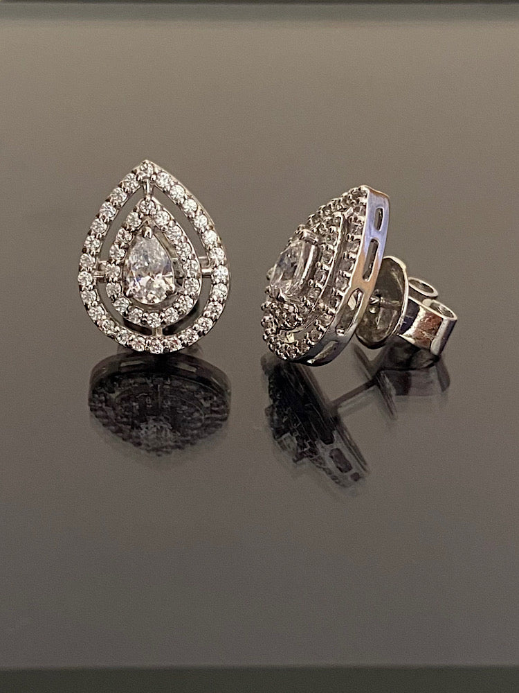 Silver Solitaire Pear Studs