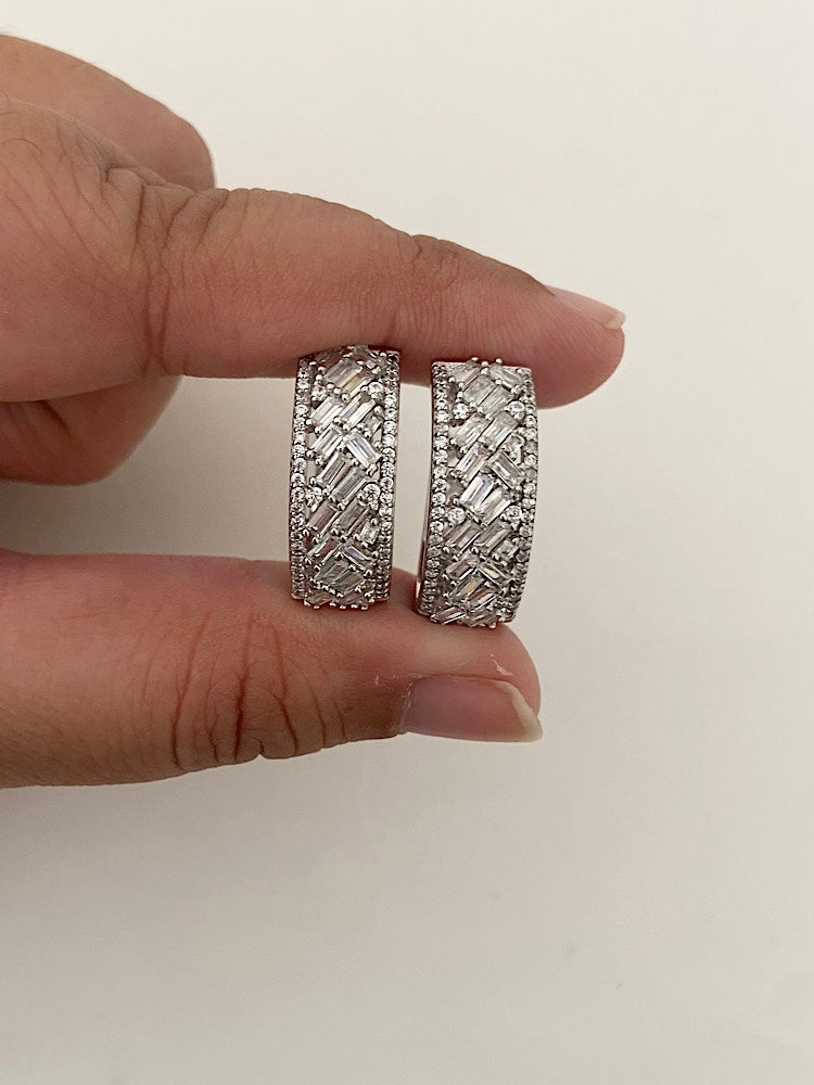 Silver Studded Hoops Earrings