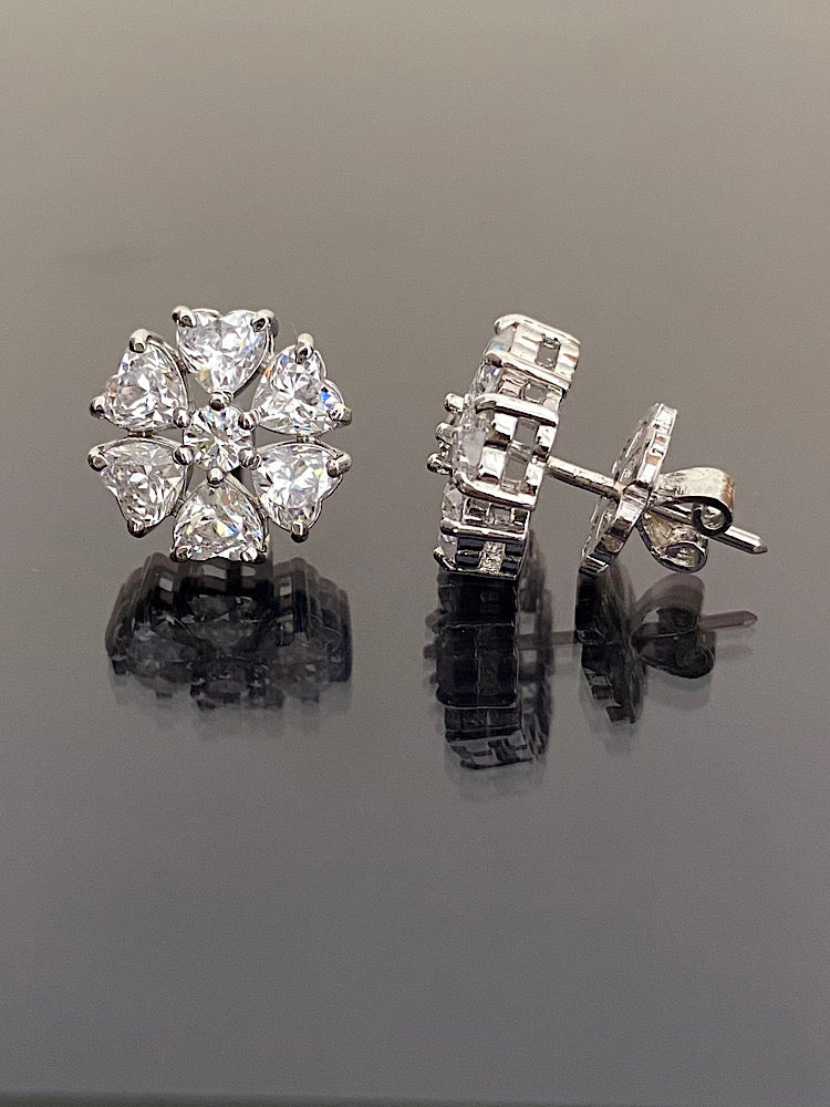 Floral Solitaire Silver Studs