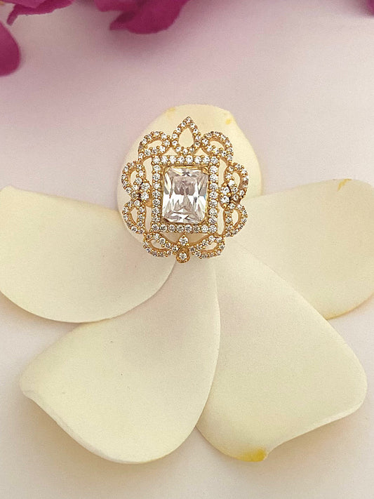 Gold plated White Stone Adjustable Ring