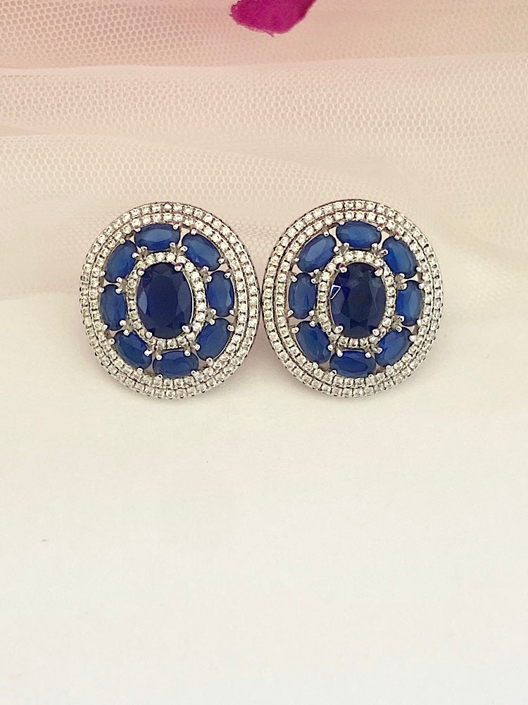 Blue Studs Silver Earring