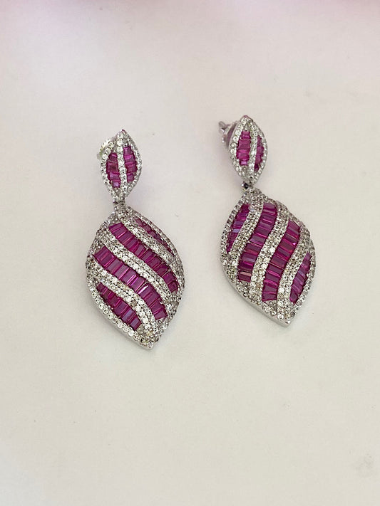 Dark Pink Silver Earrings