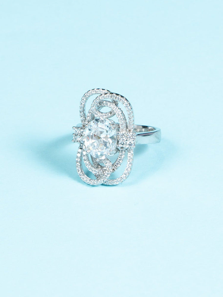 Silver Oval Solitaire Cocktail Ring