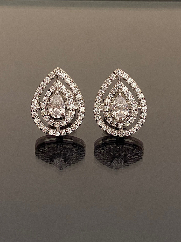 Silver Solitaire Pear Studs