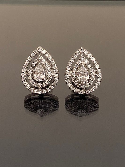 Silver Solitaire Pear Studs