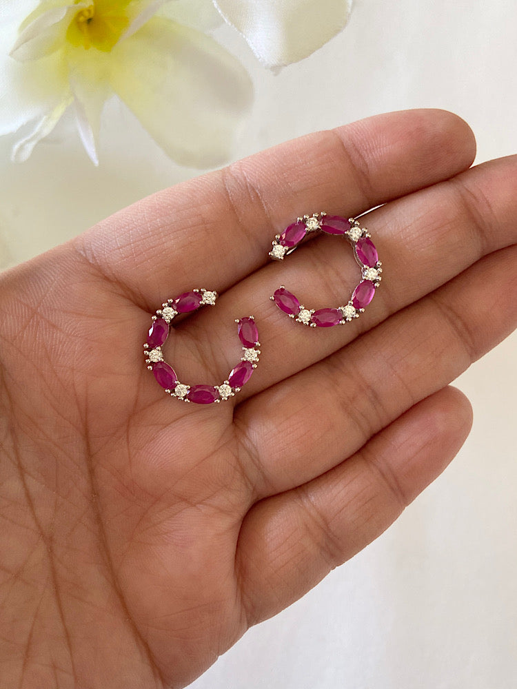 Silver Dark Pink Studs Earrings