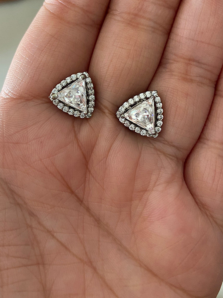 Silver Solitaire Trillion Studs