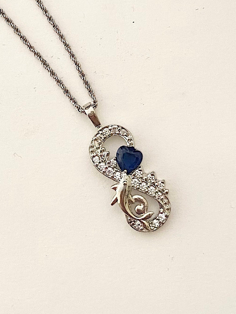 Silver Pendant Blue Heart & Dolphin