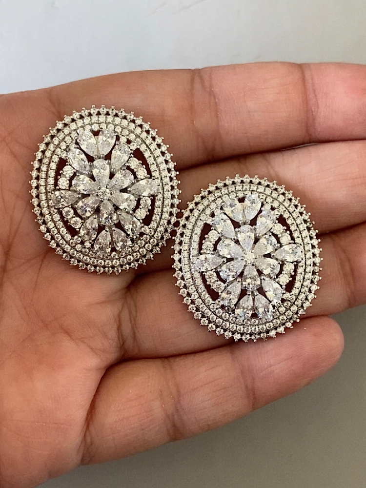 Silver Designer Round  Earrings