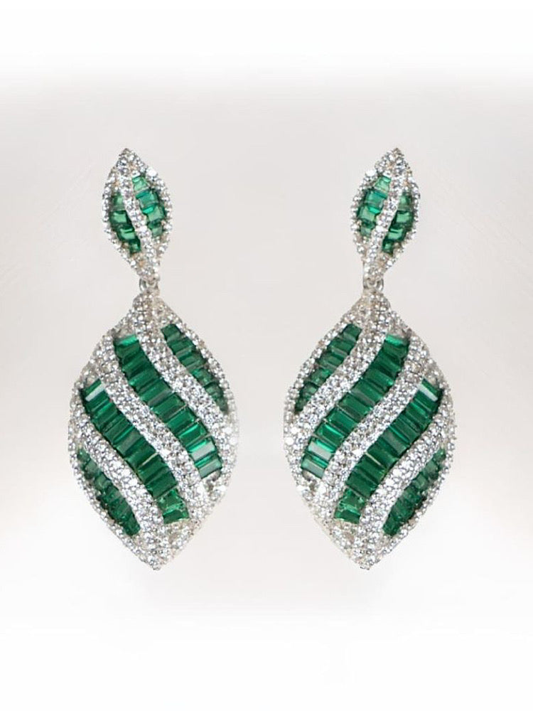 Green Silver Earrings