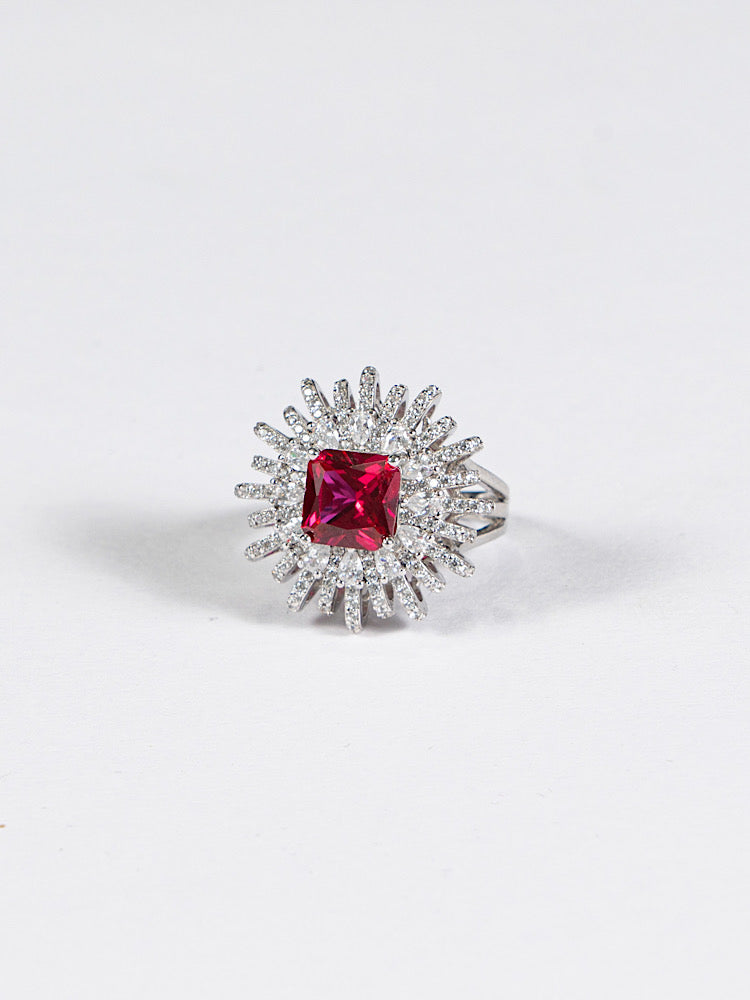 Silver Red Colour Cocktail  Ring